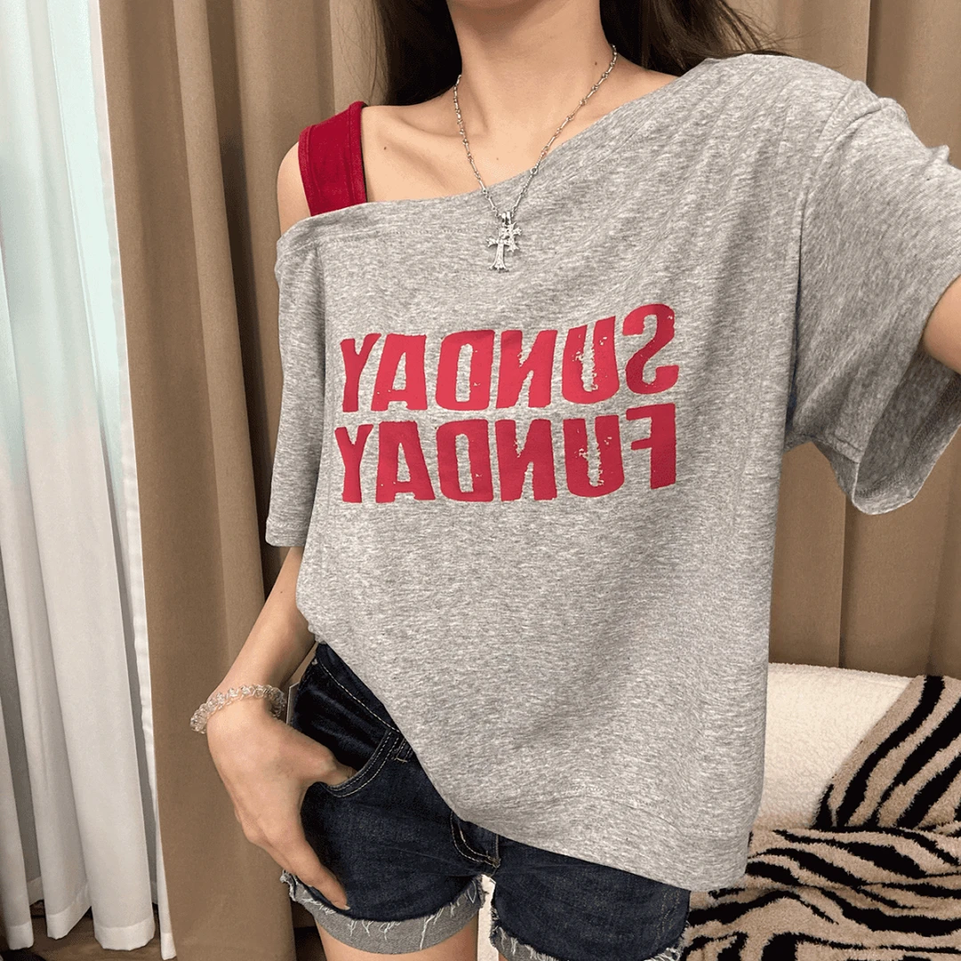 时尚休闲气质短袖T恤女2025夏季新款休闲宽松显瘦上衣设计感百搭