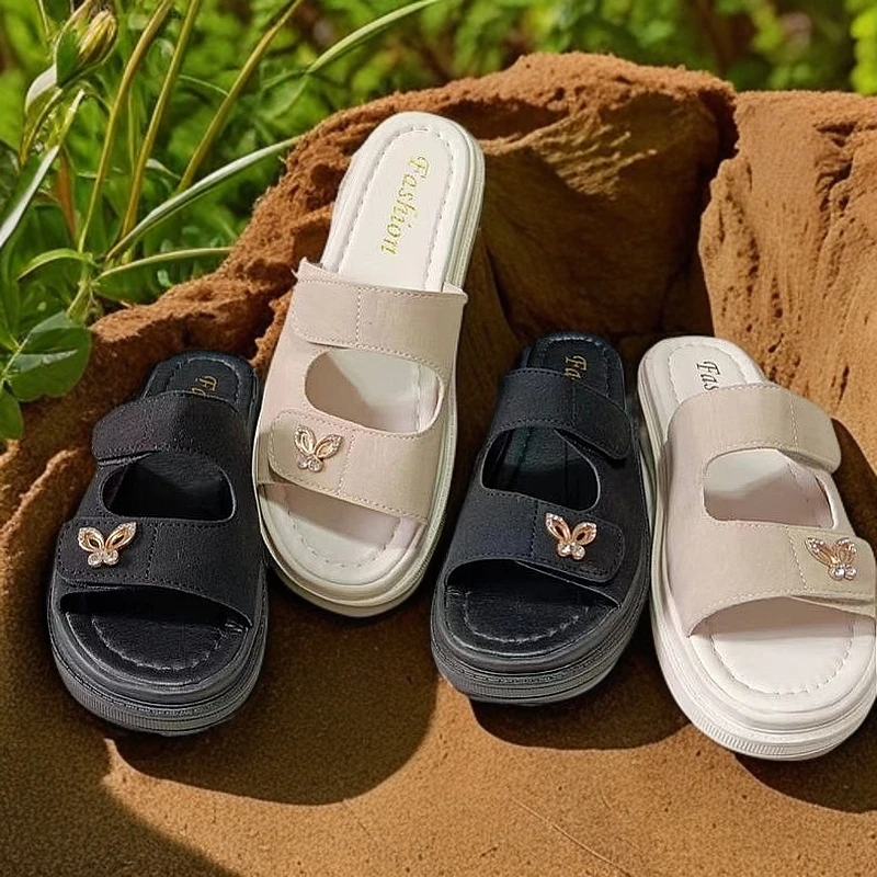 中跟时尚沙滩鞋软底外穿防水台一字型一字拖女鞋夏季平底增高鞋子