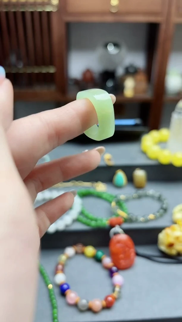 【闪购商品】和田玉指环未镶嵌和田玉翠青指环17-18号 LZYS