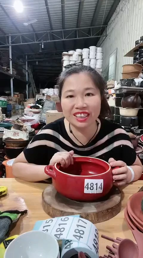 瑕疵红色大肚锅不带盖4814