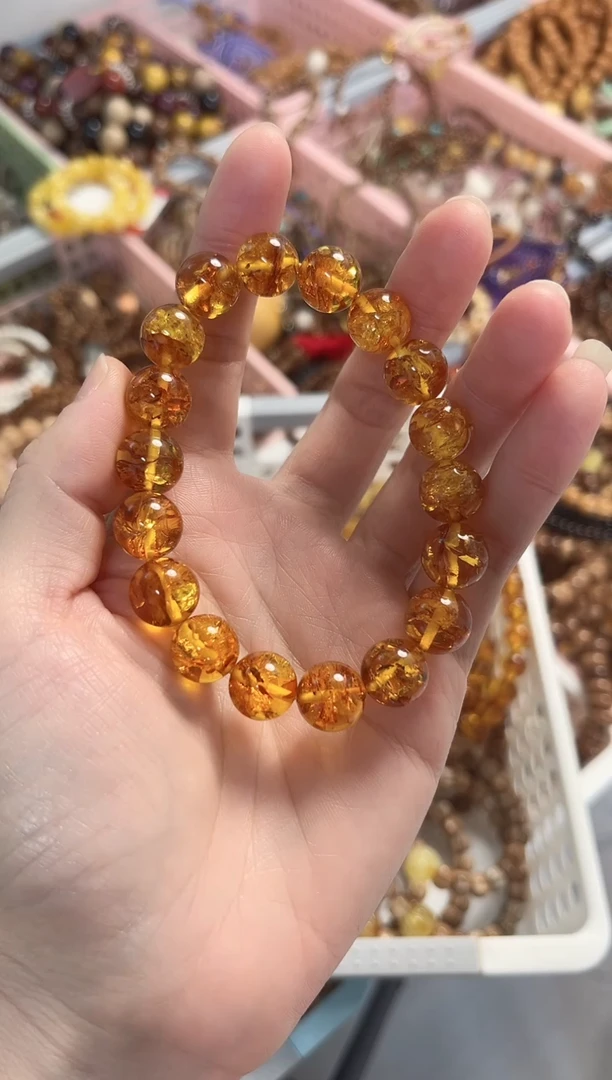 手串琥珀（花珀）未镶嵌琥珀花珀圆珠手串
