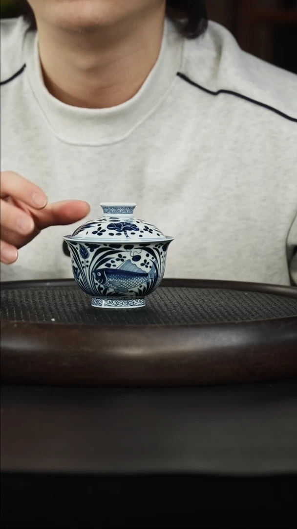 茶壶紫砂6 瓷器盖碗 鱼藻纹 150cc左右