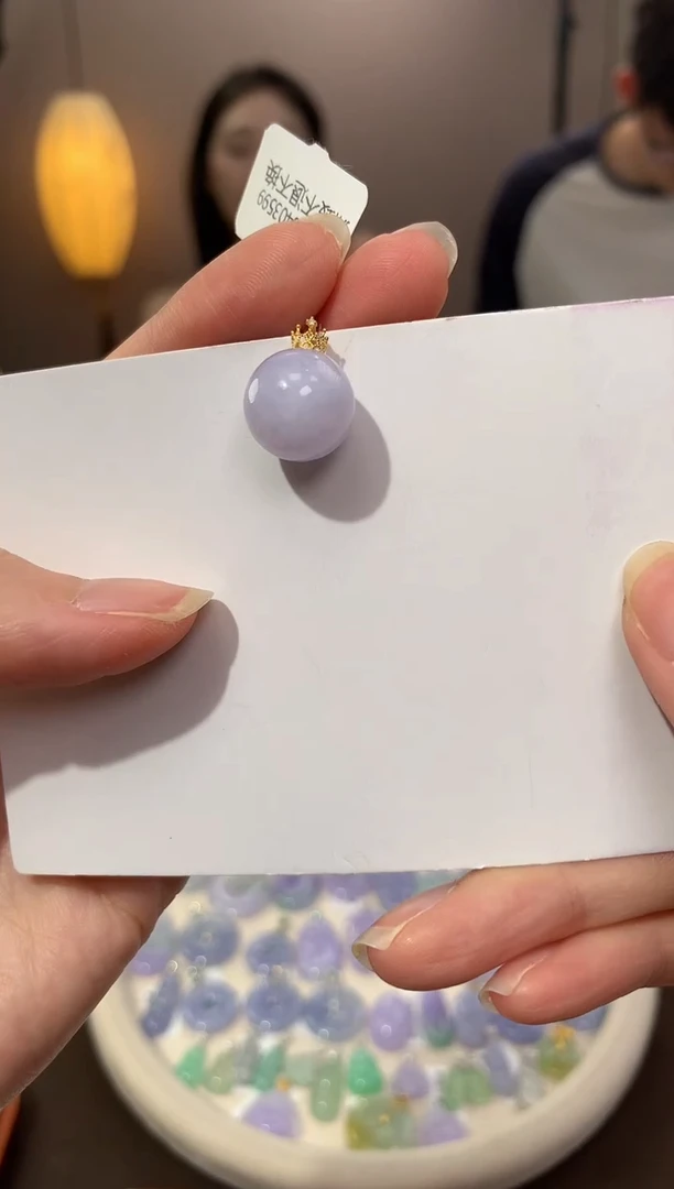 翡翠18K金镶嵌颈饰天然缅甸a货翡翠淡紫