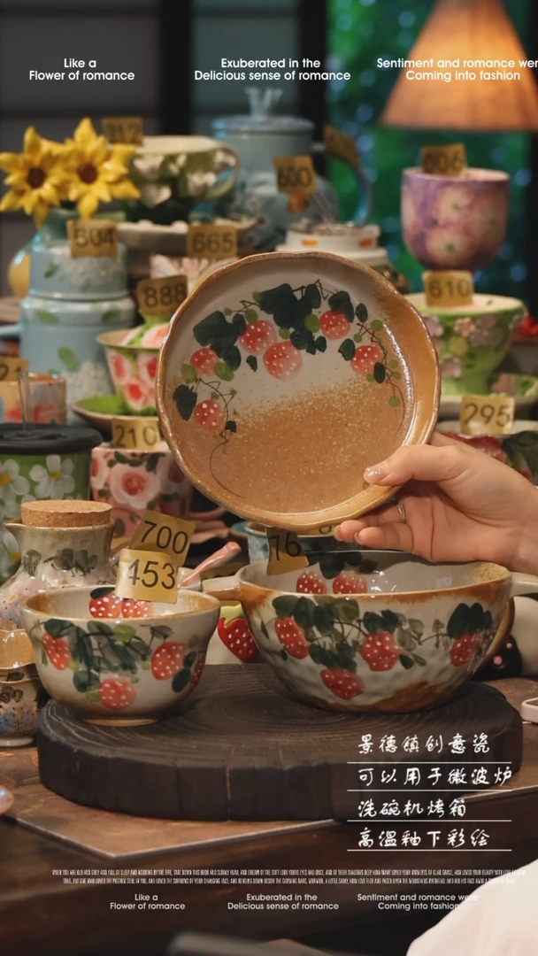 陶瓷三件套景德镇高温釉下彩手工手绘款式