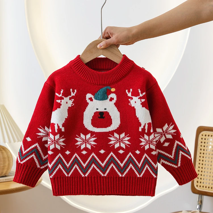 【仅购1件】童装加厚毛衣红色双层一鹿有你