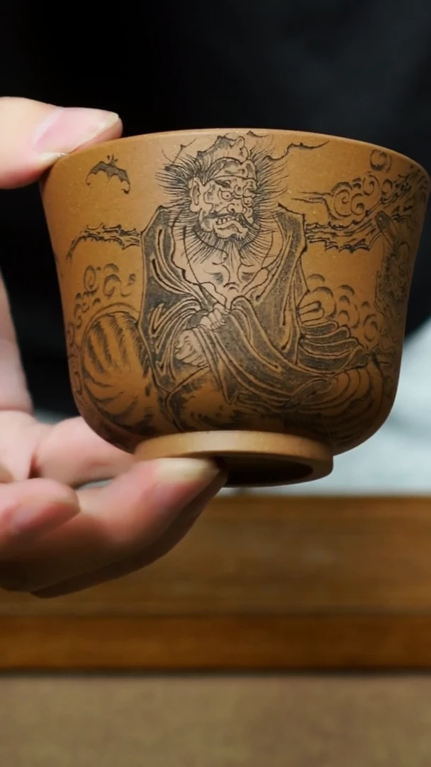 茶杯紫砂南柯记全手刻钟馗杯