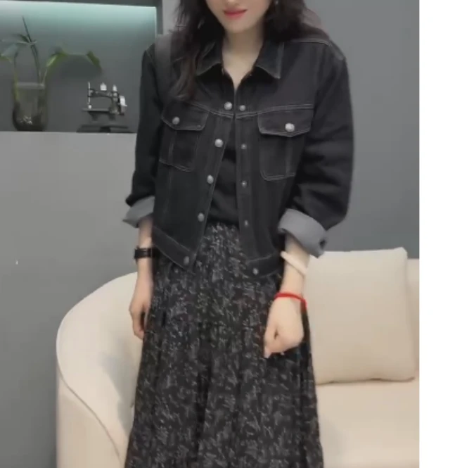 2025春季新款网红同款洋气气质韩版潮流女装牛仔外套半身裙印花