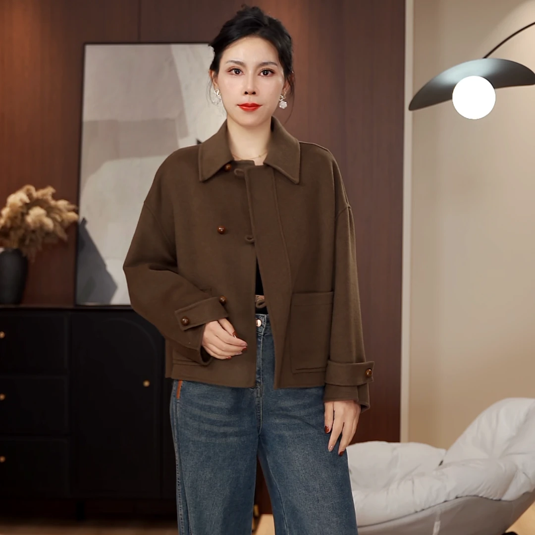 【%山羊绒大衣】88011-2025新款秋冬双面羊毛大衣外套小个子短款