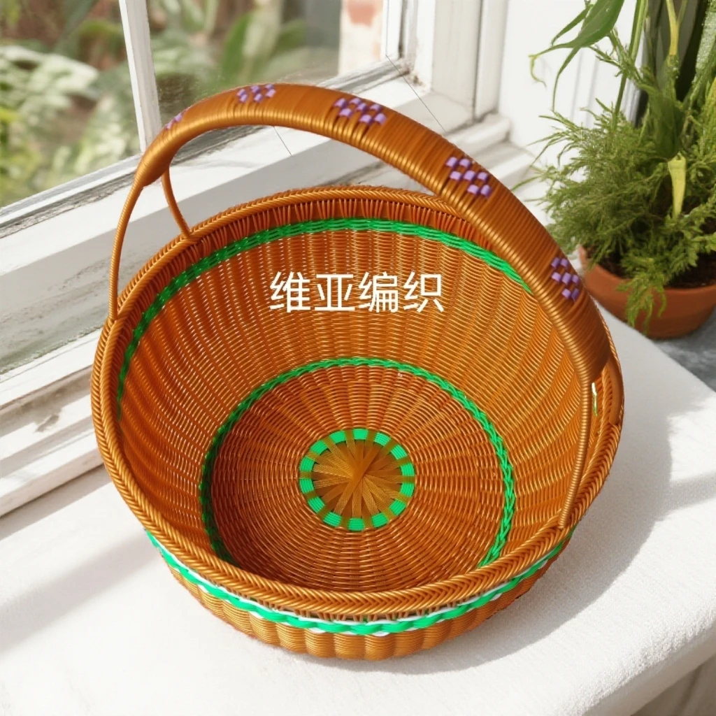 金色藤编篮子户外提篮创意客厅收纳塑料编织篮