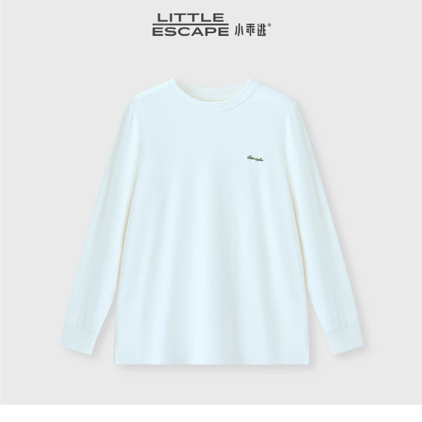 小乖逃双色！米白绿色T恤卫衣圆领胸前小字母T恤纯色宽松S25737