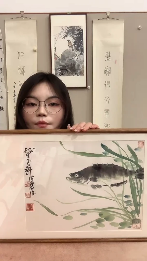 【闪购商品】国画j陈老师国画（鱼）镜框一件