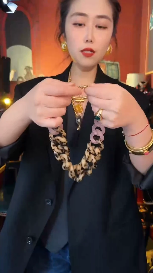 合金无合金无孤品不折腾系列粉色豹纹项链