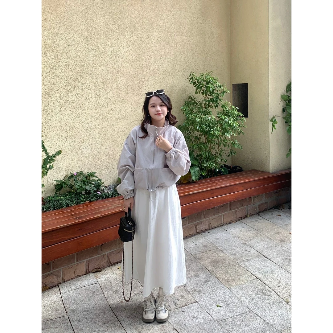 栗子小个子休闲隐形口袋半身裙女高腰显瘦a字裙文艺复古百搭伞裙