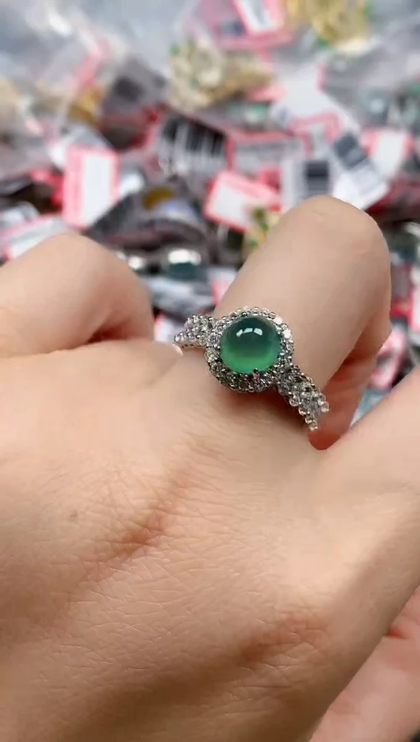 银S925镶嵌戒指翡翠天然A货缅甸翡翠