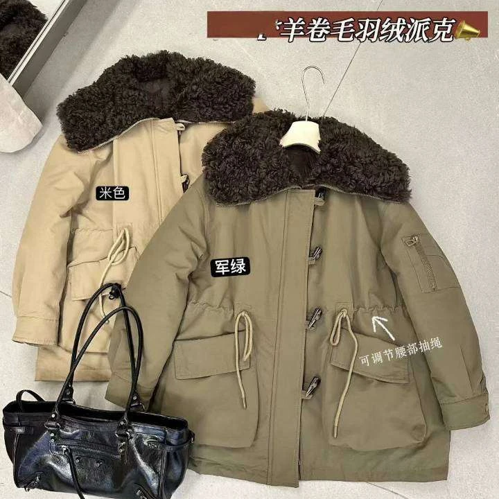 冬季慵懒复古羊羔翻领棉服新款保暖加厚工装克服棉袄外套