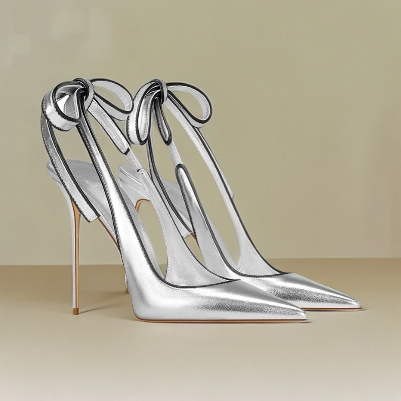 2025新款春秋绝美细跟银色时尚高跟鞋女尖头百搭宴会单鞋不累脚
