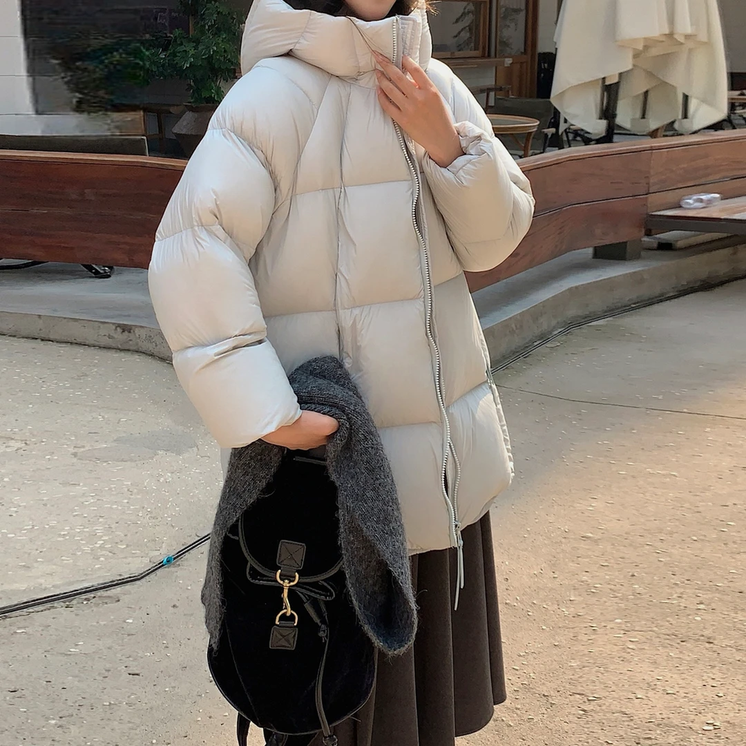 曼德西比利2025冬季羽绒服女中长款云朵泡芙柔软白鸭绒加厚冬外套