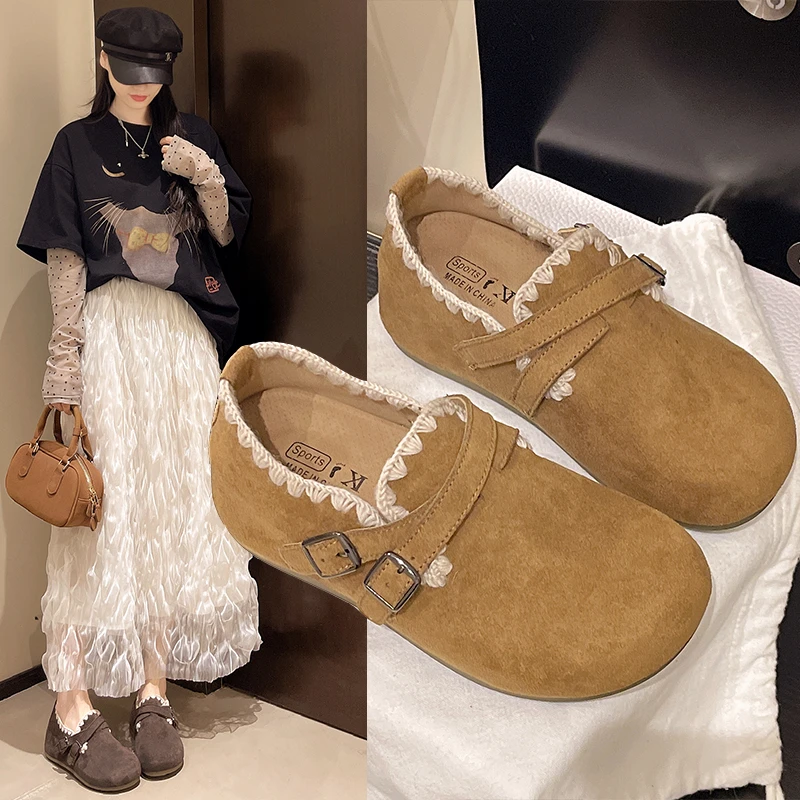 【品牌】内增高花边乐福鞋女2025新秋一脚蹬博肯鞋森系勃肯鞋902