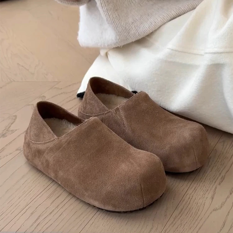 厚底内增高复古全包加绒勃肯鞋女2025秋冬新款一脚蹬保暖单鞋棉鞋