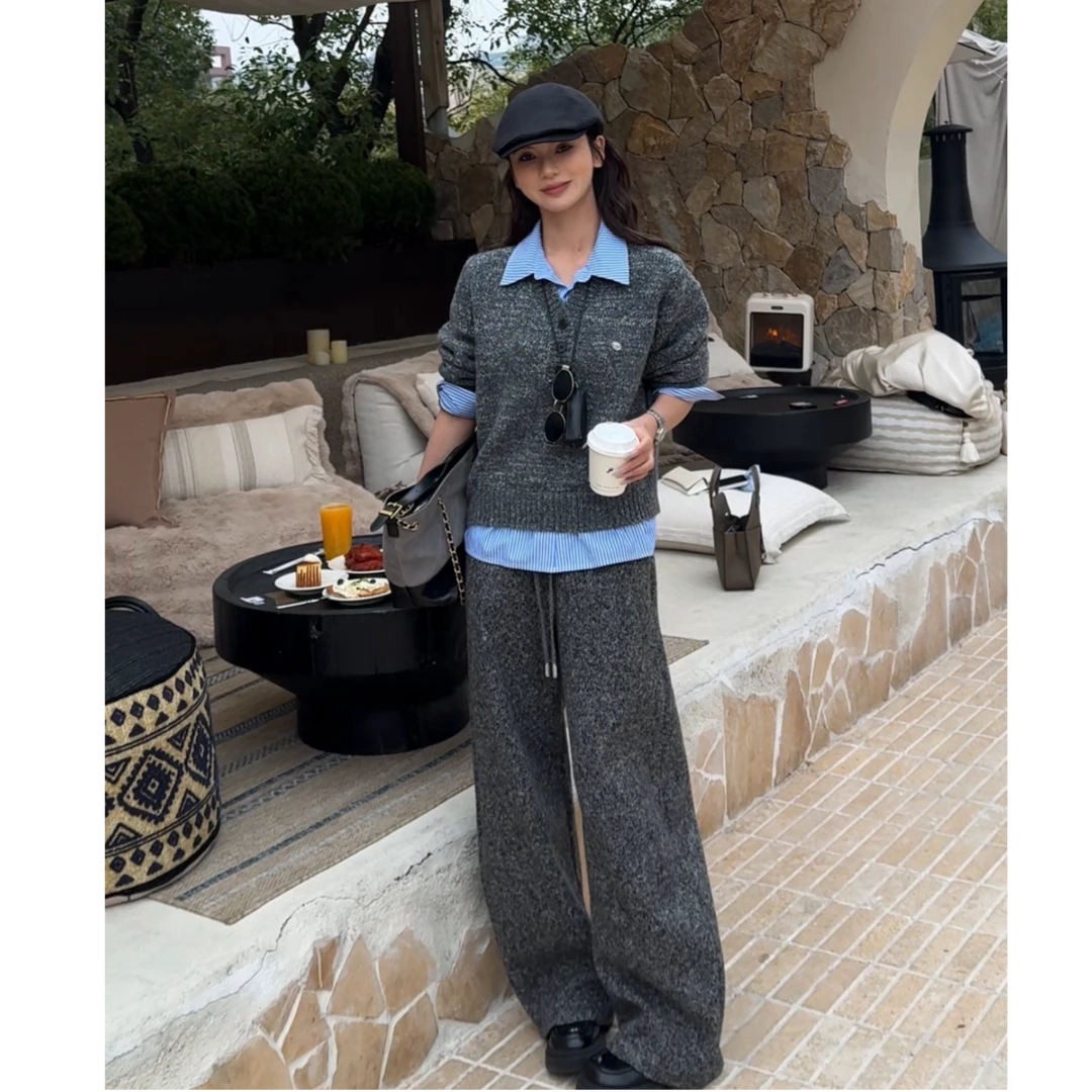 小法【薄雾伦敦】早春新款百搭时尚羊毛混纺拼接假两件针织衫010055