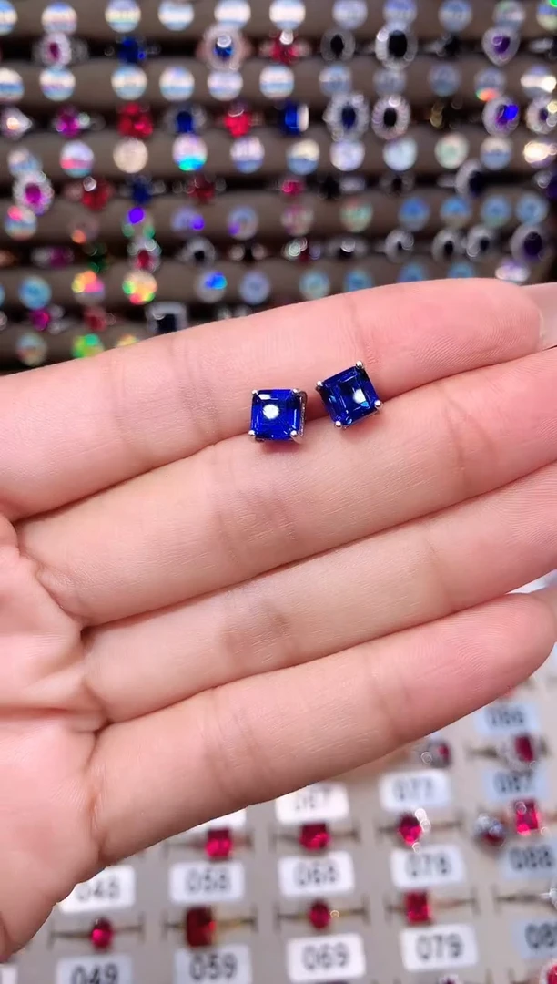 蓝宝石耳饰银S925镶嵌6 白