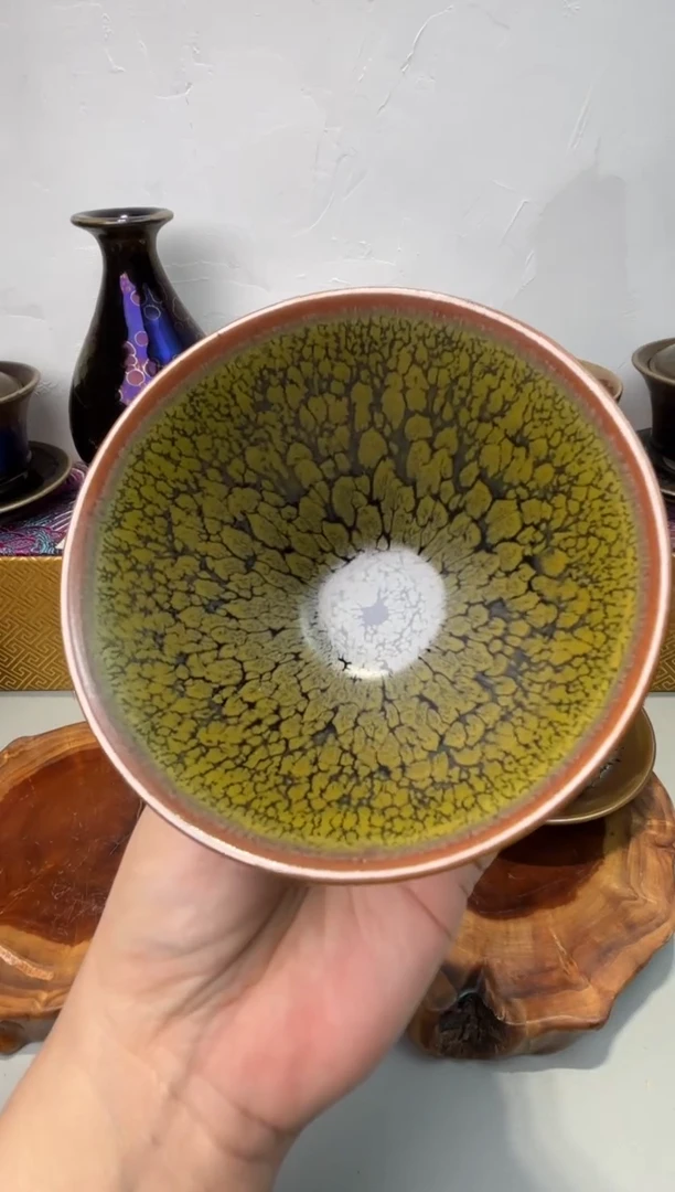 茶盏春申阁福利1只绿鹧鸪斗笠盏