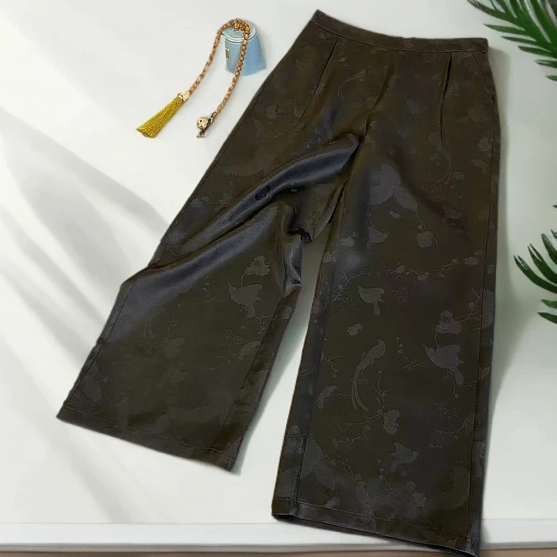 知羽.香云【夏半】新中式桑蚕丝香云纱百搭显瘦直筒裤ZY8124011