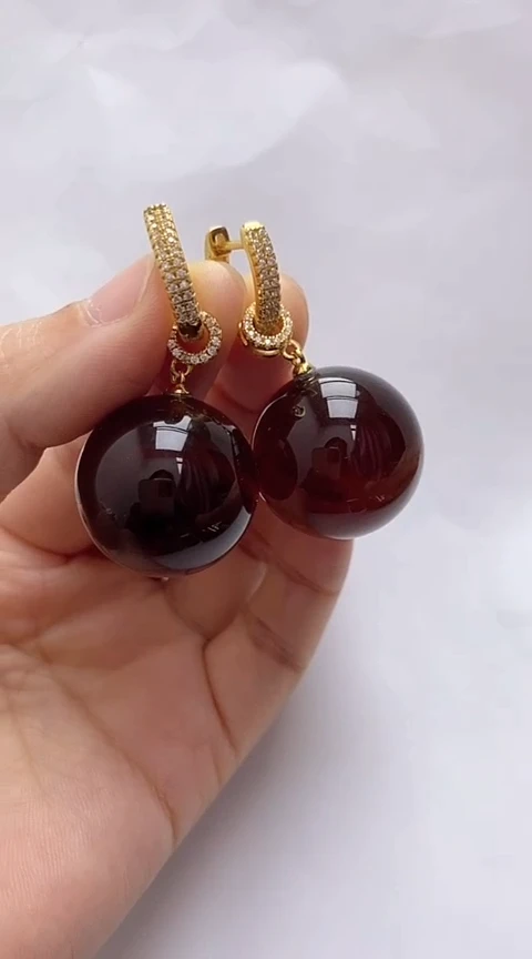 【闪购商品】琥珀裸石银S925镶嵌琥珀耳坠