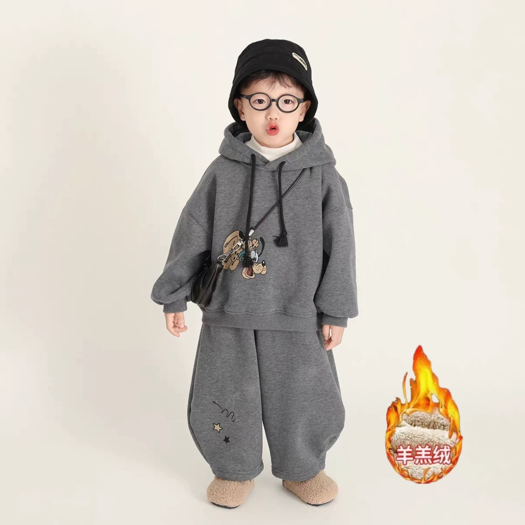 2025秋冬季卫衣套装新款加绒加厚时尚印花休闲卡通宽松韩版套装