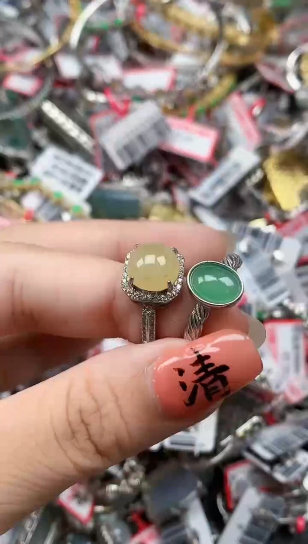 银S925镶嵌戒指翡翠天然A货缅甸翡翠