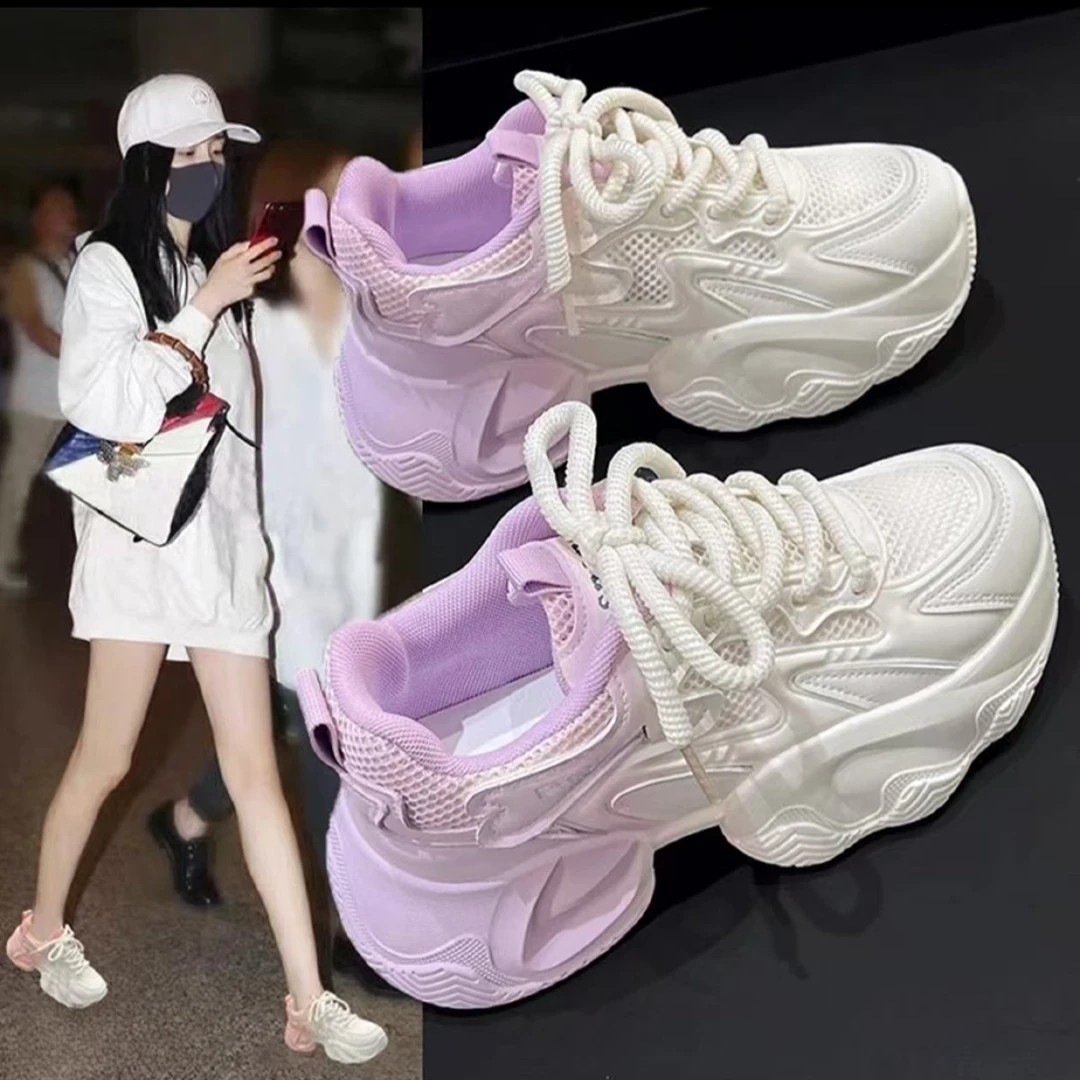 【晓晓】时尚小白鞋百搭白色旅游鞋夏季运动鞋休闲鞋网面透气厚底