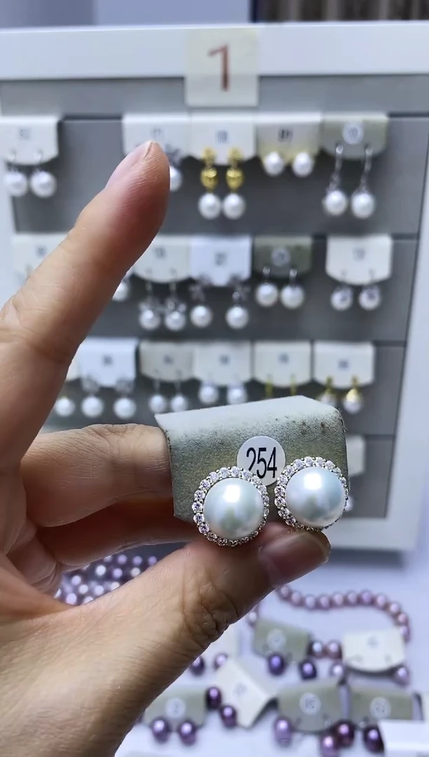 银S925镶嵌淡水珍珠耳饰254