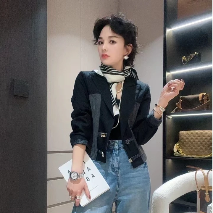 ZM25年春季新款西装拼接牛仔短款西装外套63329