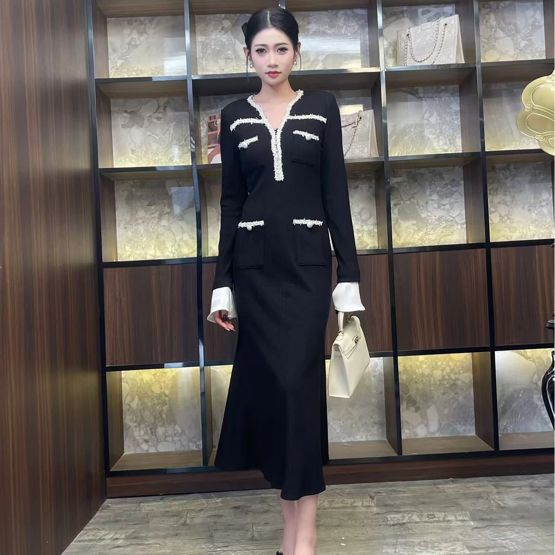 【海棠未雨】《子沫》轻奢设计师款优雅气质修身时尚连衣裙-86056