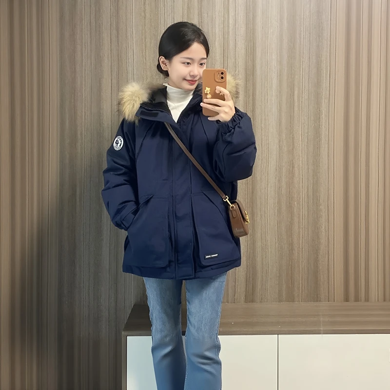 派克工装棉服女2025冬季新款毛领棉袄加厚复古小个子遮肉连帽外套