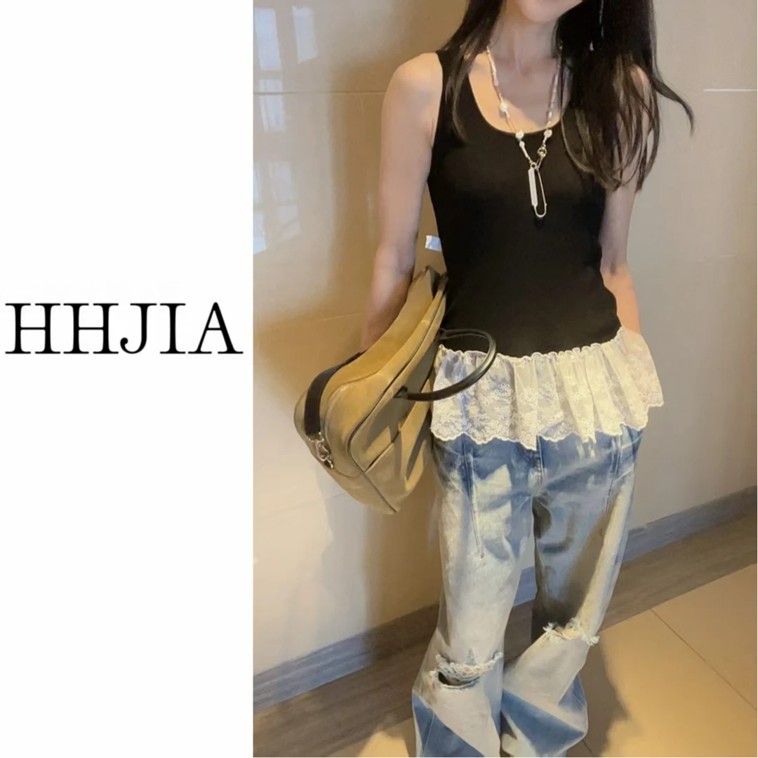 【慧慧家】韩国.2025定制款  韩系时尚白色V领蕾丝边打底背心