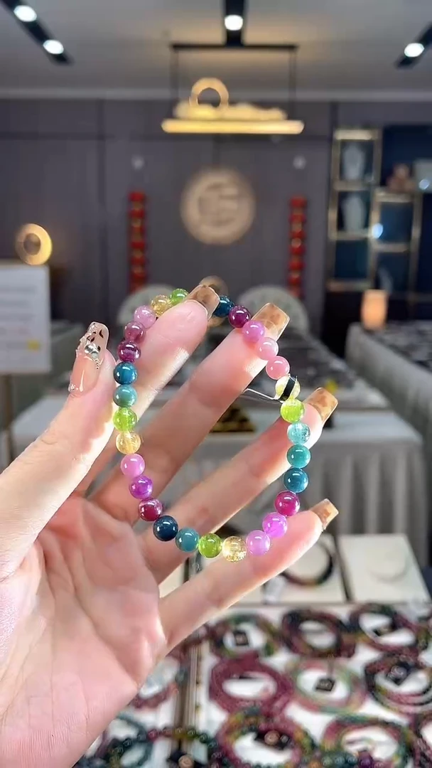未镶嵌老矿碧玺色标彩虹单圈手串6mm+碧玺dan多样性发货一条