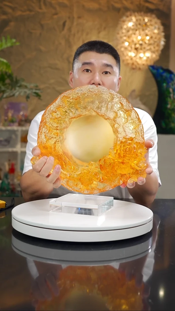 手工艺品琉璃福利设计款如意牡丹花果盘摆件