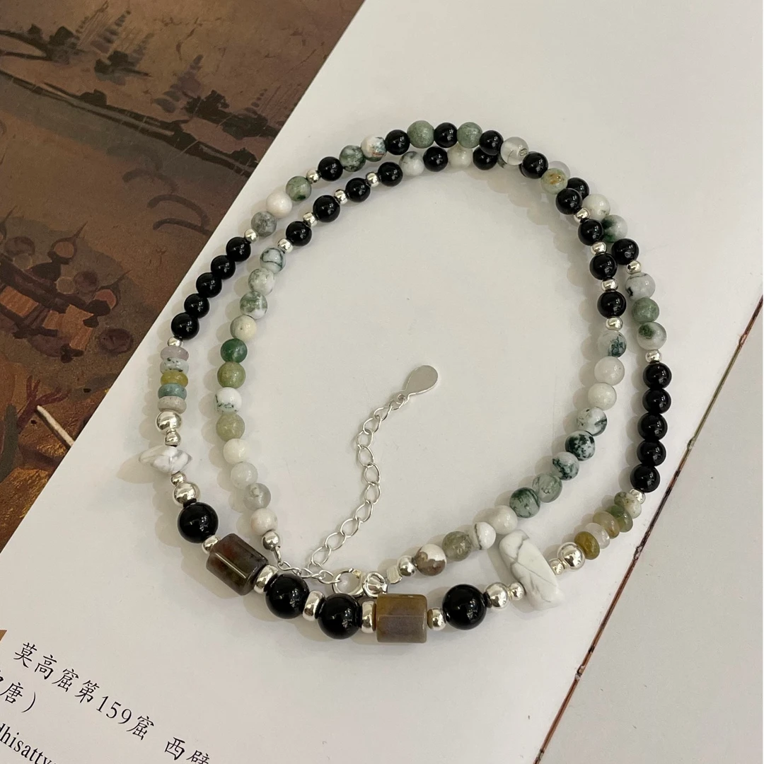 链子925银 【星野】美拉德配色珠串项链【D4442】复古百搭串珠手工