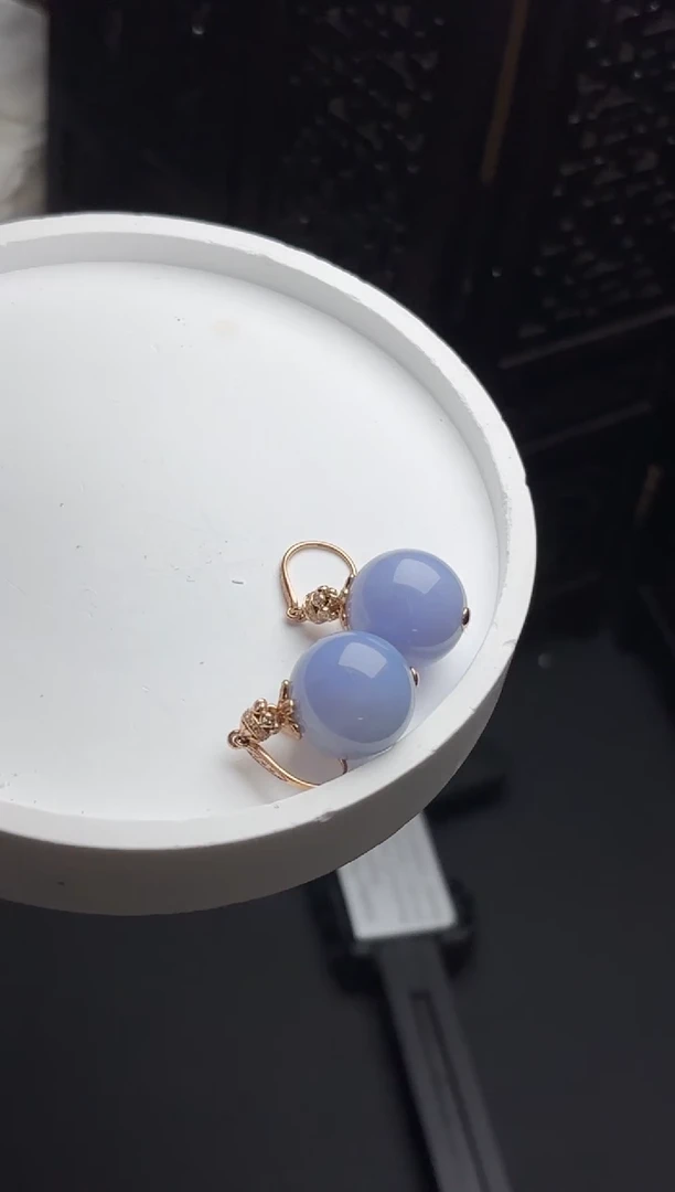 18K金镶嵌翡翠耳环YM1427 紫珠子耳环一对