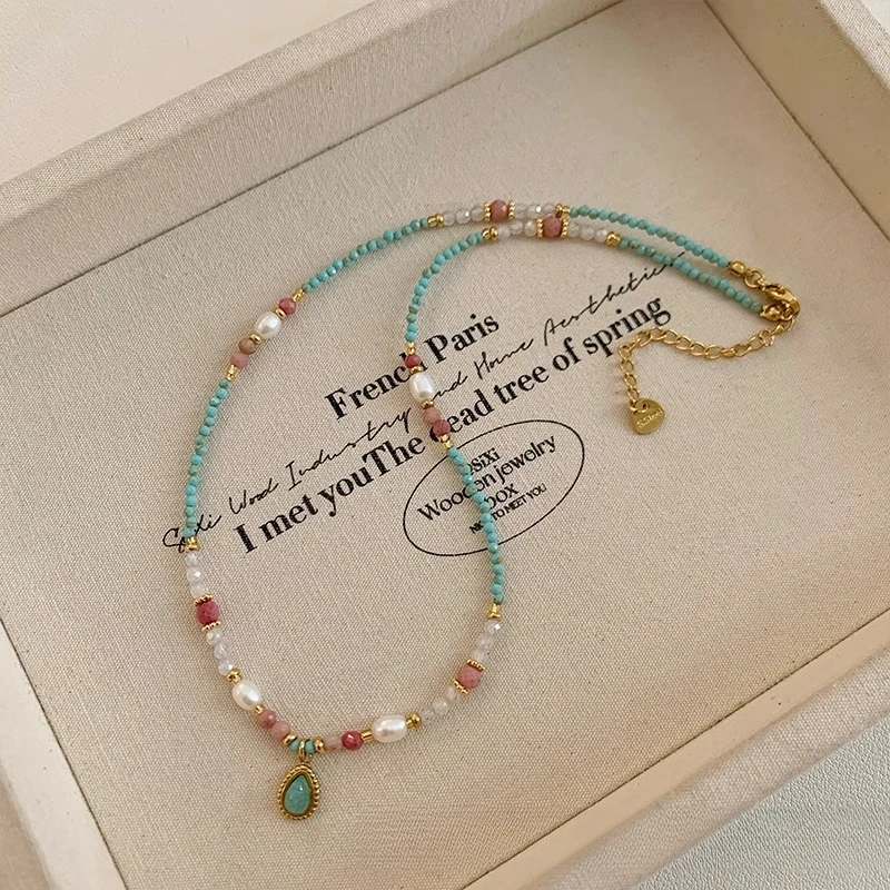 钛钢项链 小众绿色串珠珍珠项链女2025新款高级感轻奢锁骨链颈链