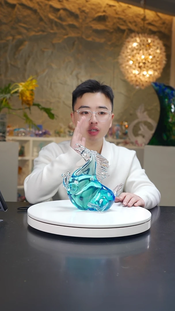 手工艺品琉璃宝石蓝小马摆件