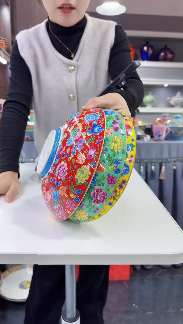 珐琅8.5英寸元宝盘3个景德镇混色