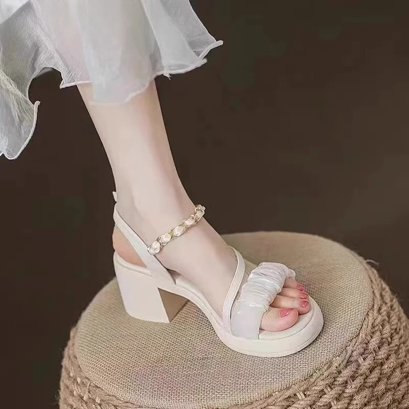 法式高跟鞋粗跟2025年夏季新款仙女配裙子高级感厚底凉鞋女鞋外穿