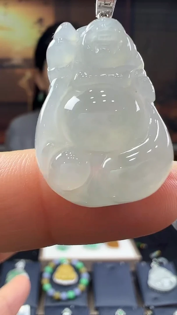 18K金镶嵌挂件翡翠布袋佛 不含链