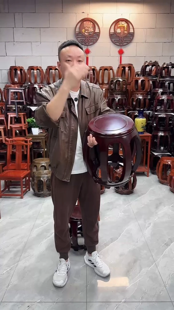 花梨木类家具酸枝色大号鼓凳一对2条