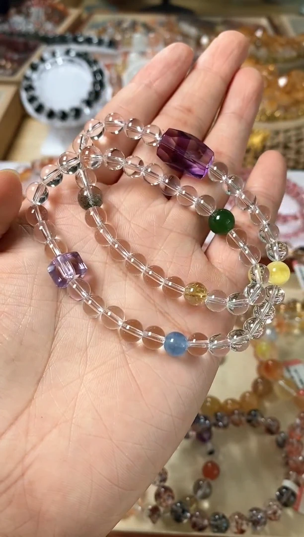 水晶手链未镶嵌白水晶多宝