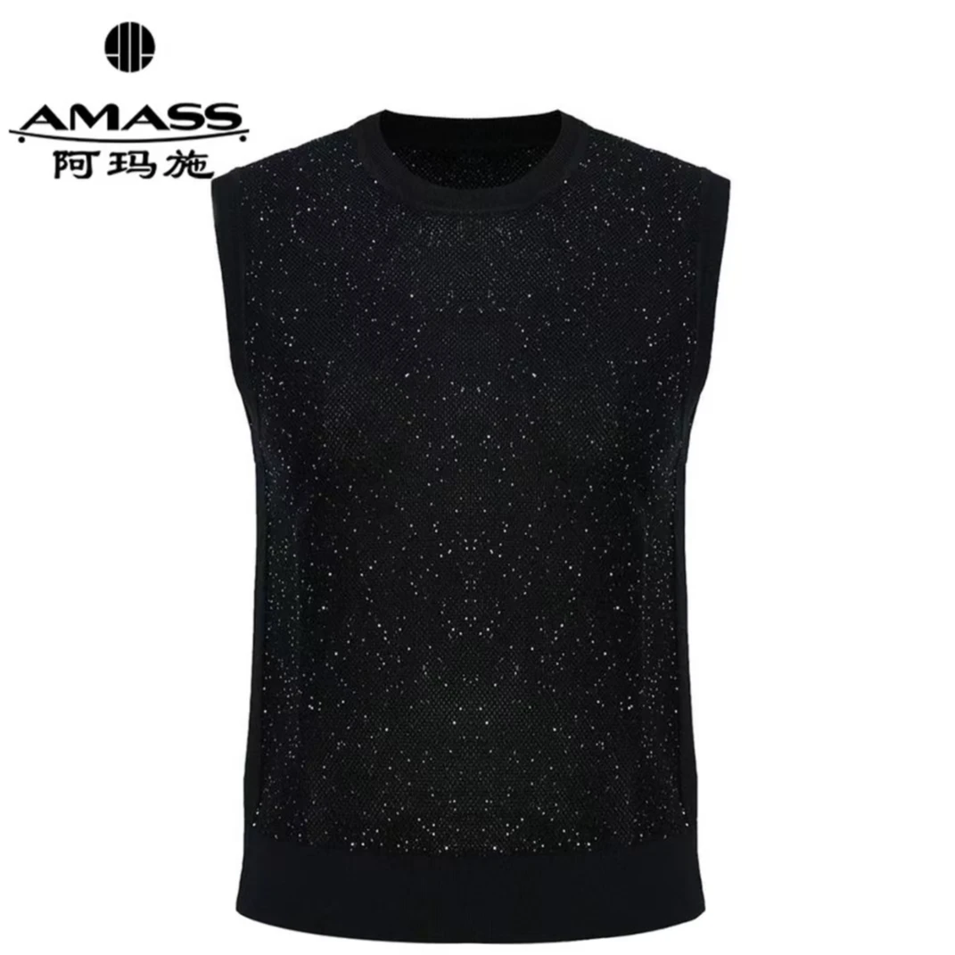 AMASS/阿玛施新款气质设计感时髦背心春秋无袖闪片背心上衣538015
