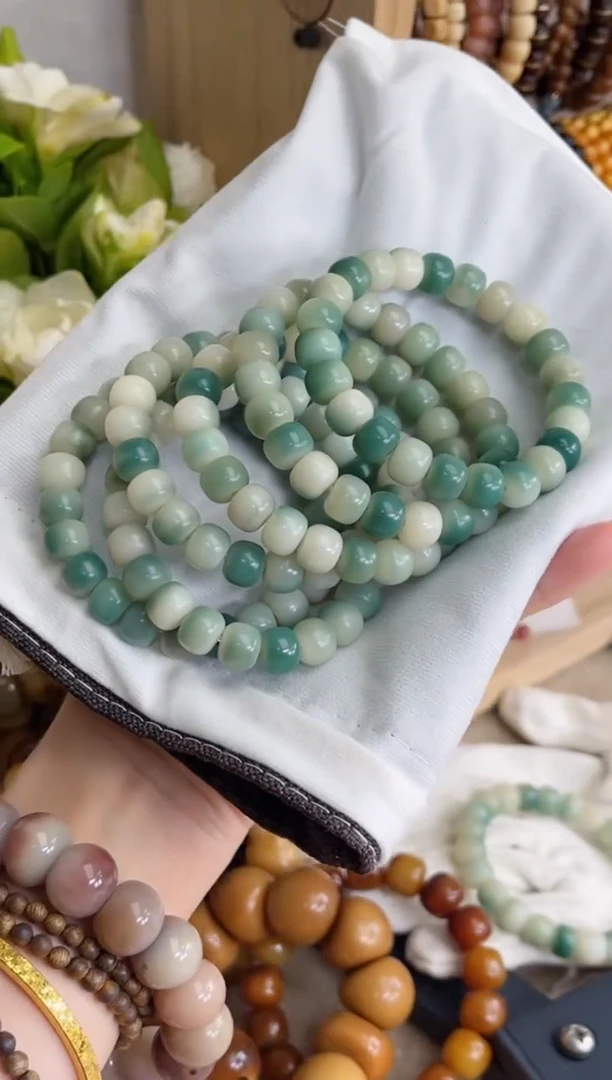 菩提根/象牙果手串半山半水玉化桶珠8*10瑕疵不补