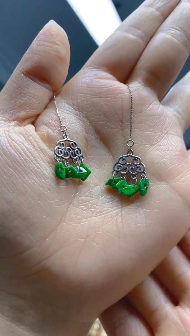 【闪购商品】翡翠耳饰银S925镶嵌0358翡翠耳线